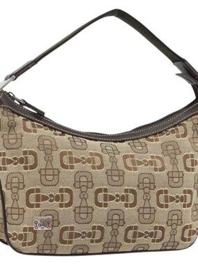 GUCCI Hand Bag Canvas Outlet Beige Silver Auth ka4973